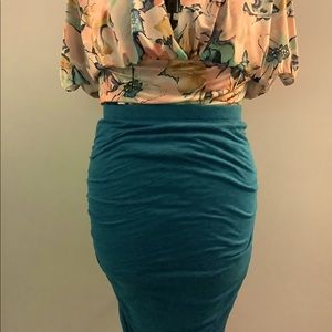 Turquoise knit ruched skirt